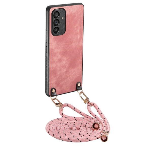 For Samsung Galaxy S25 5G Vintage Leather PC Back Cover Phone Case with Crossbody Strap(Pink)