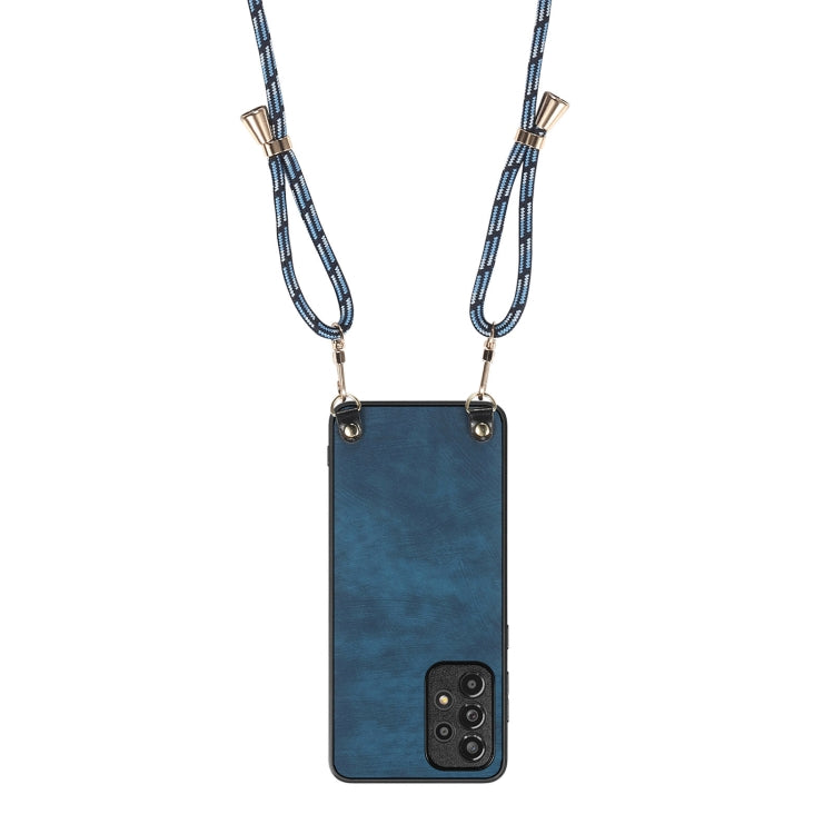 For Samsung Galaxy S25 5G Vintage Leather PC Back Cover Phone Case with Crossbody Strap(Blue)