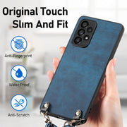 For Samsung Galaxy S25 5G Vintage Leather PC Back Cover Phone Case with Crossbody Strap(Blue)