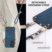 For Samsung Galaxy S25 5G Vintage Leather PC Back Cover Phone Case with Crossbody Strap(Blue)
