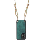 For Samsung Galaxy S25 5G Vintage Leather PC Back Cover Phone Case with Crossbody Strap(Green)