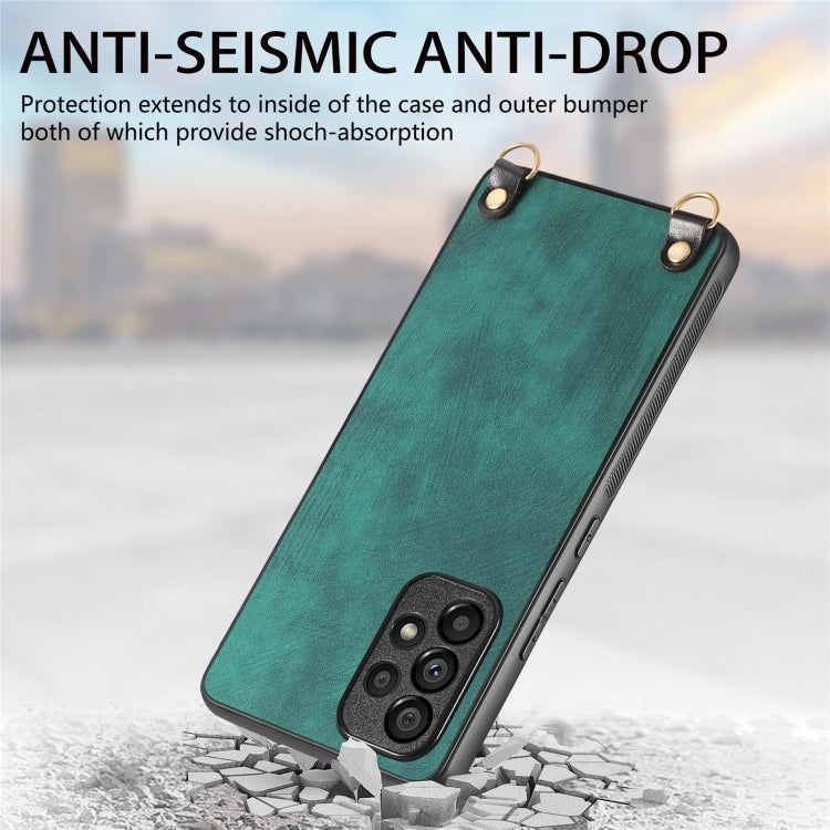 For Samsung Galaxy S25 5G Vintage Leather PC Back Cover Phone Case with Crossbody Strap(Green)