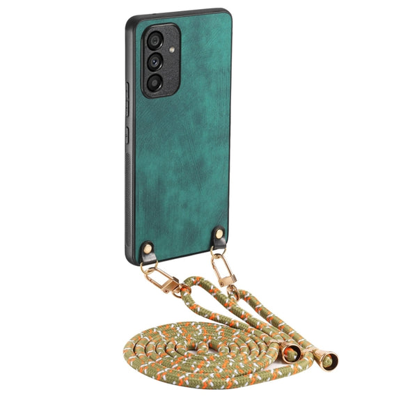 For Samsung Galaxy S25 5G Vintage Leather PC Back Cover Phone Case with Crossbody Strap(Green)