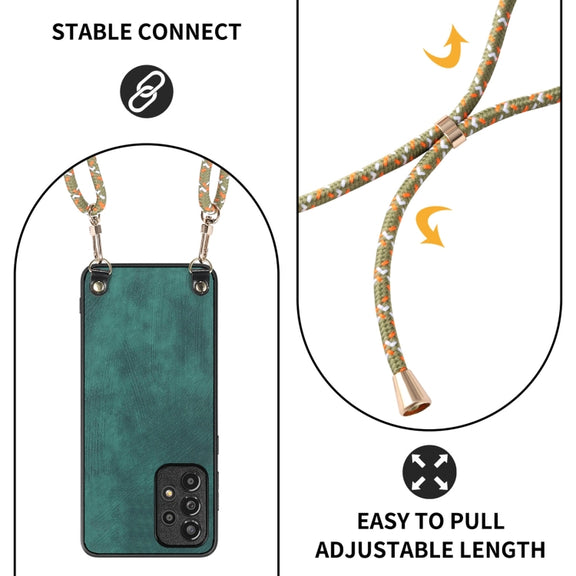 For Samsung Galaxy S25 5G Vintage Leather PC Back Cover Phone Case with Crossbody Strap(Green)