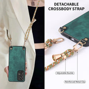 For Samsung Galaxy S25 5G Vintage Leather PC Back Cover Phone Case with Crossbody Strap(Green)