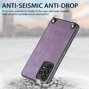 For Samsung Galaxy S25 5G Vintage Leather PC Back Cover Phone Case with Crossbody Strap(Purple)