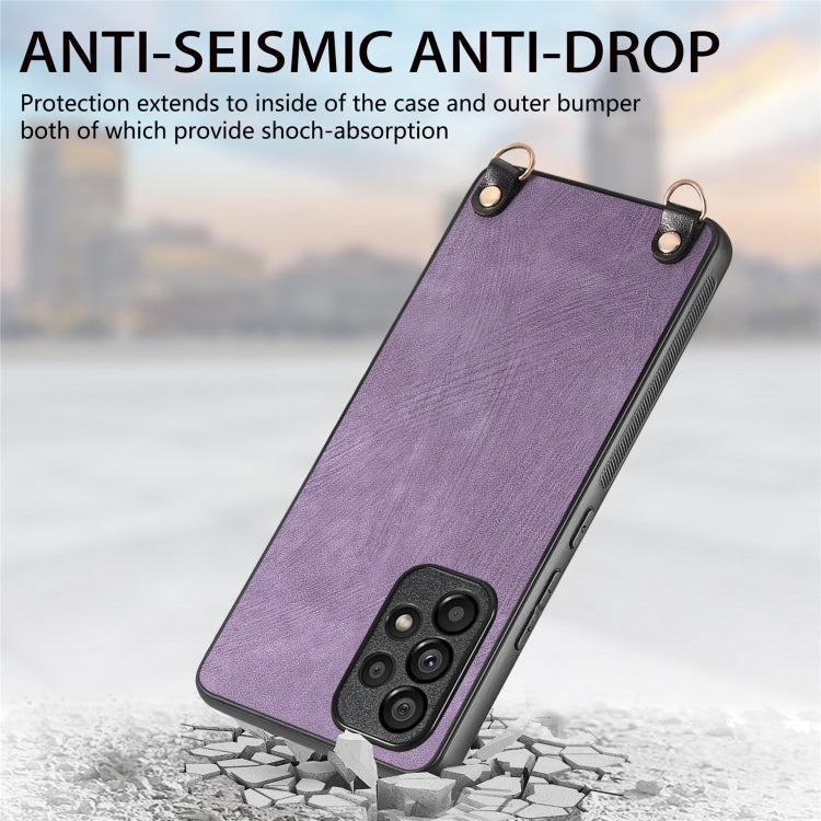 For Samsung Galaxy S25 5G Vintage Leather PC Back Cover Phone Case with Crossbody Strap(Purple)