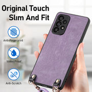 For Samsung Galaxy S25 5G Vintage Leather PC Back Cover Phone Case with Crossbody Strap(Purple)