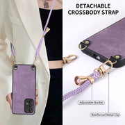 For Samsung Galaxy S25 5G Vintage Leather PC Back Cover Phone Case with Crossbody Strap(Purple)