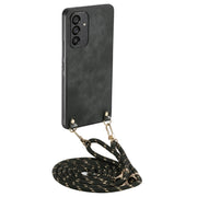 For Samsung Galaxy S25+ 5G Vintage Leather PC Back Cover Phone Case with Crossbody Strap(Black)