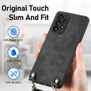 For Samsung Galaxy S25+ 5G Vintage Leather PC Back Cover Phone Case with Crossbody Strap(Black)
