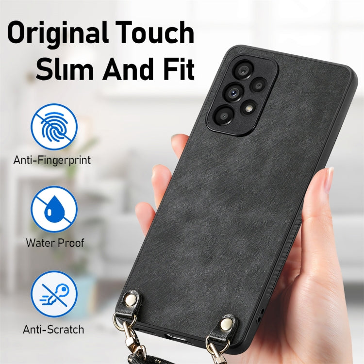 For Samsung Galaxy S25+ 5G Vintage Leather PC Back Cover Phone Case with Crossbody Strap(Black)
