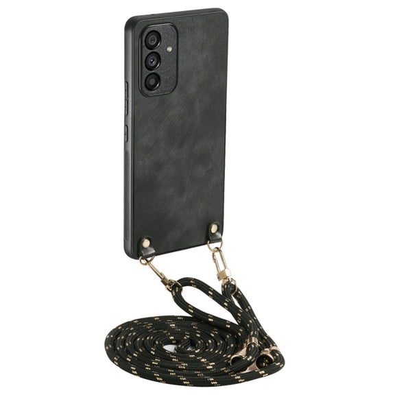 For Samsung Galaxy S25+ 5G Vintage Leather PC Back Cover Phone Case with Crossbody Strap(Black)