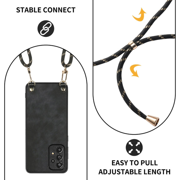 For Samsung Galaxy S25+ 5G Vintage Leather PC Back Cover Phone Case with Crossbody Strap(Black)
