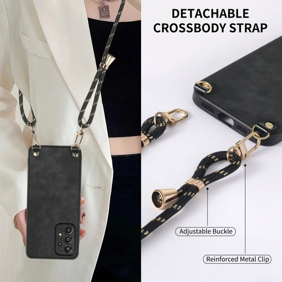 For Samsung Galaxy S25+ 5G Vintage Leather PC Back Cover Phone Case with Crossbody Strap(Black)