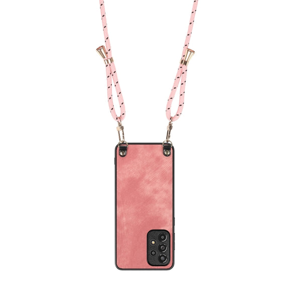 For Samsung Galaxy S25+ 5G Vintage Leather PC Back Cover Phone Case with Crossbody Strap(Pink)