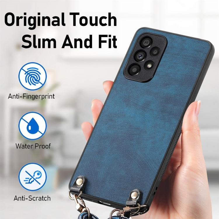 For Samsung Galaxy S25+ 5G Vintage Leather PC Back Cover Phone Case with Crossbody Strap(Blue)