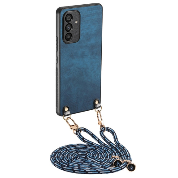 For Samsung Galaxy S25+ 5G Vintage Leather PC Back Cover Phone Case with Crossbody Strap(Blue)