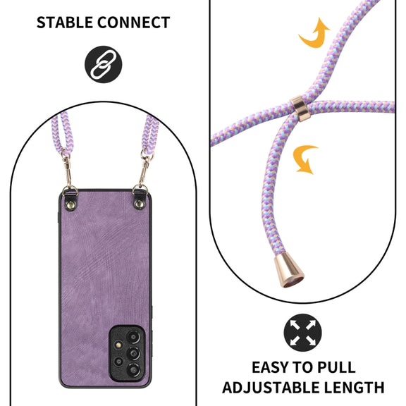 For Samsung Galaxy S25+ 5G Vintage Leather PC Back Cover Phone Case with Crossbody Strap(Purple)