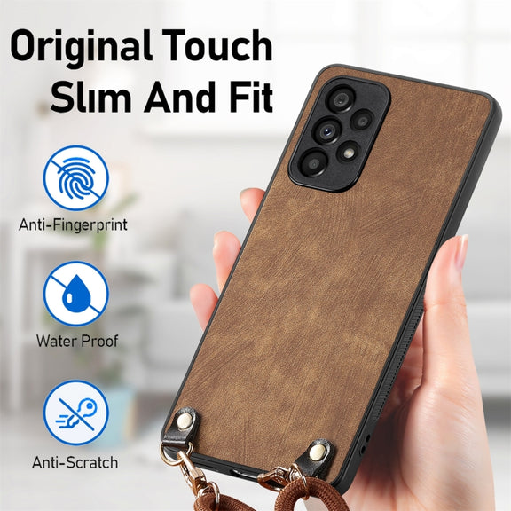 For Samsung Galaxy S25+ 5G Vintage Leather PC Back Cover Phone Case with Crossbody Strap(Brown)
