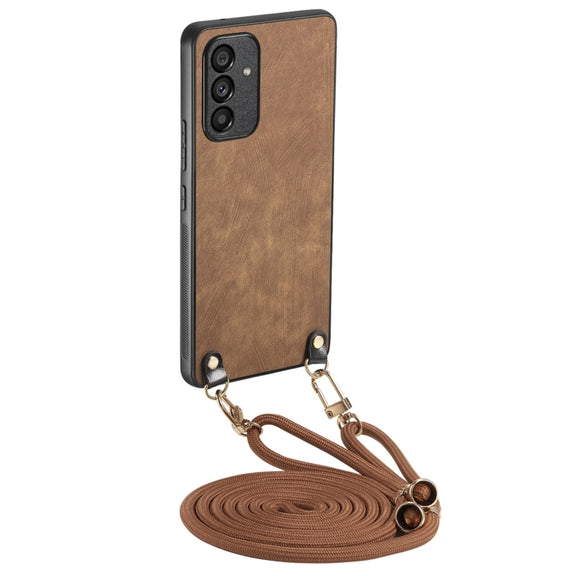 For Samsung Galaxy S25+ 5G Vintage Leather PC Back Cover Phone Case with Crossbody Strap(Brown)