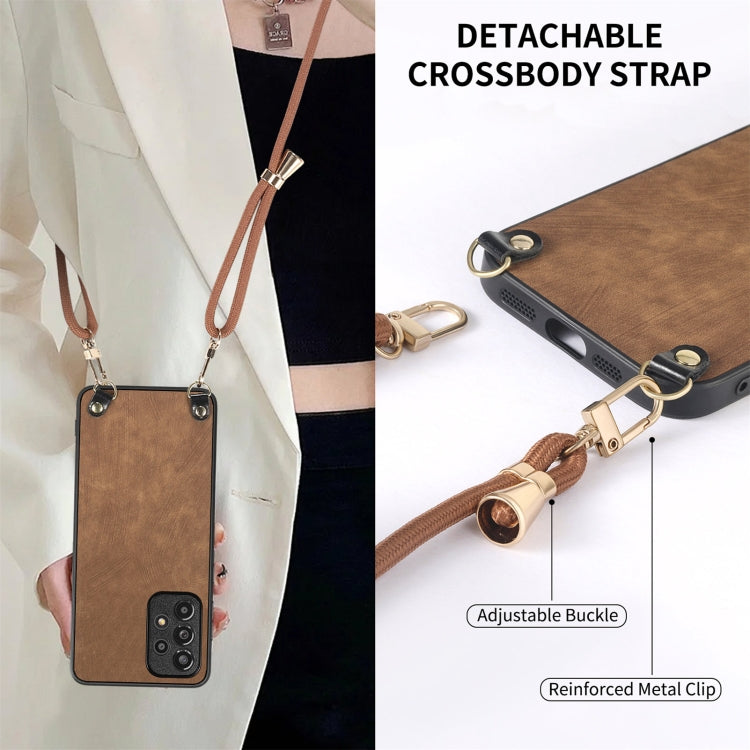 For Samsung Galaxy S25+ 5G Vintage Leather PC Back Cover Phone Case with Crossbody Strap(Brown)