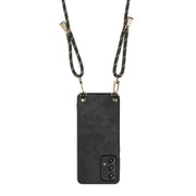 For Samsung Galaxy S25 Ultra 5G Vintage Leather PC Back Cover Phone Case with Crossbody Strap(Black)