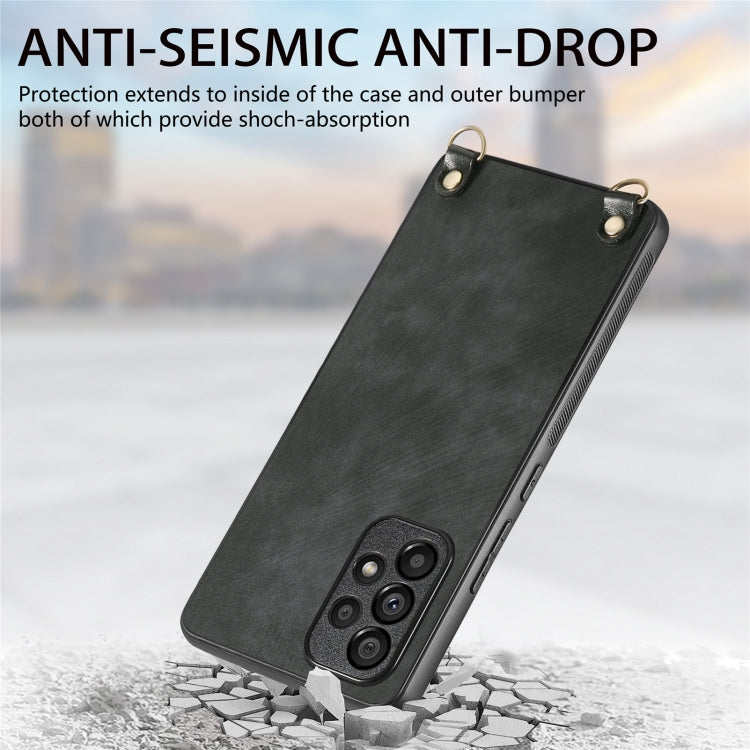 For Samsung Galaxy S25 Ultra 5G Vintage Leather PC Back Cover Phone Case with Crossbody Strap(Black)