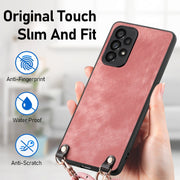 For Samsung Galaxy S25 Ultra 5G Vintage Leather PC Back Cover Phone Case with Crossbody Strap(Pink)
