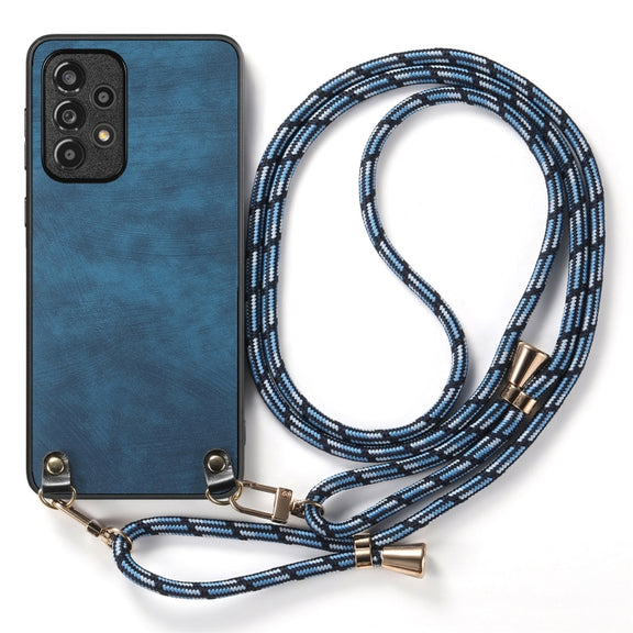 For Samsung Galaxy S25 Ultra 5G Vintage Leather PC Back Cover Phone Case with Crossbody Strap(Blue)