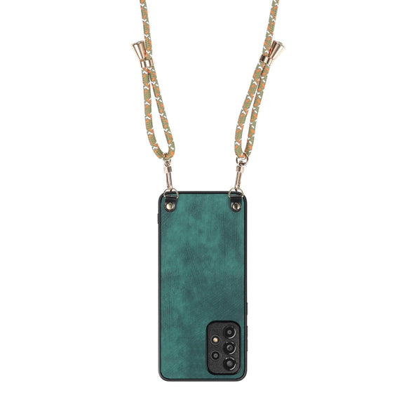 For Samsung Galaxy S25 Ultra 5G Vintage Leather PC Back Cover Phone Case with Crossbody Strap(Green)