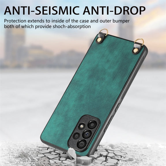 For Samsung Galaxy S25 Ultra 5G Vintage Leather PC Back Cover Phone Case with Crossbody Strap(Green)