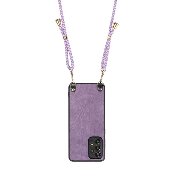 For Samsung Galaxy S25 Ultra 5G Vintage Leather PC Back Cover Phone Case with Crossbody Strap(Purple)