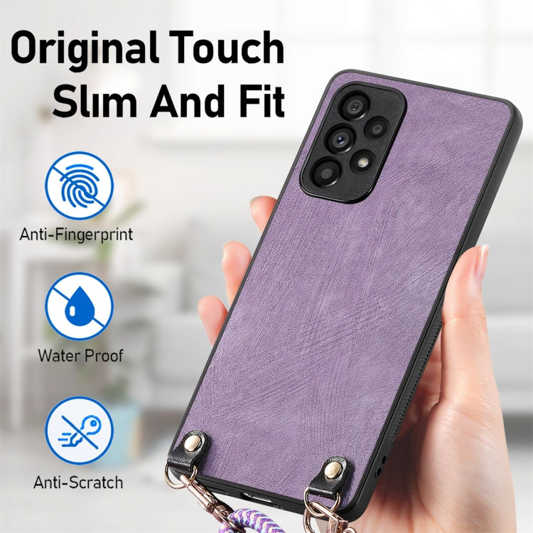 For Samsung Galaxy S25 Ultra 5G Vintage Leather PC Back Cover Phone Case with Crossbody Strap(Purple)