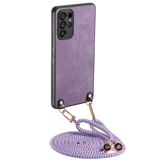 For Samsung Galaxy S25 Ultra 5G Vintage Leather PC Back Cover Phone Case with Crossbody Strap(Purple)