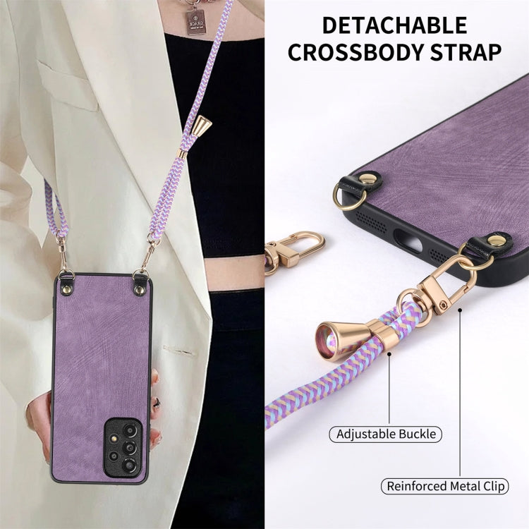 For Samsung Galaxy S25 Ultra 5G Vintage Leather PC Back Cover Phone Case with Crossbody Strap(Purple)