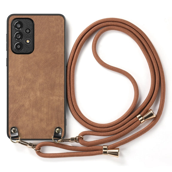 For Samsung Galaxy S25 Ultra 5G Vintage Leather PC Back Cover Phone Case with Crossbody Strap(Brown)