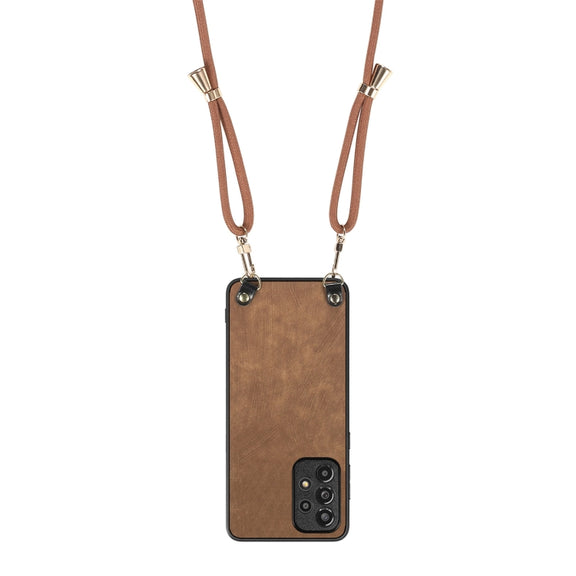 For Samsung Galaxy S25 Ultra 5G Vintage Leather PC Back Cover Phone Case with Crossbody Strap(Brown)