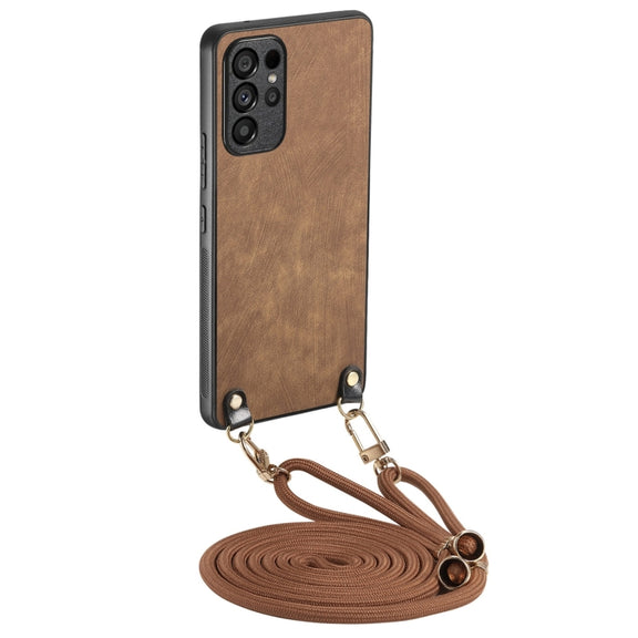 For Samsung Galaxy S25 Ultra 5G Vintage Leather PC Back Cover Phone Case with Crossbody Strap(Brown)