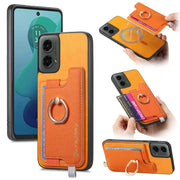 For Motorola Moto G 5G 2024 Retro Magsafe Cross Leather Ring Holder Card Bag Phone Case(Yellow)