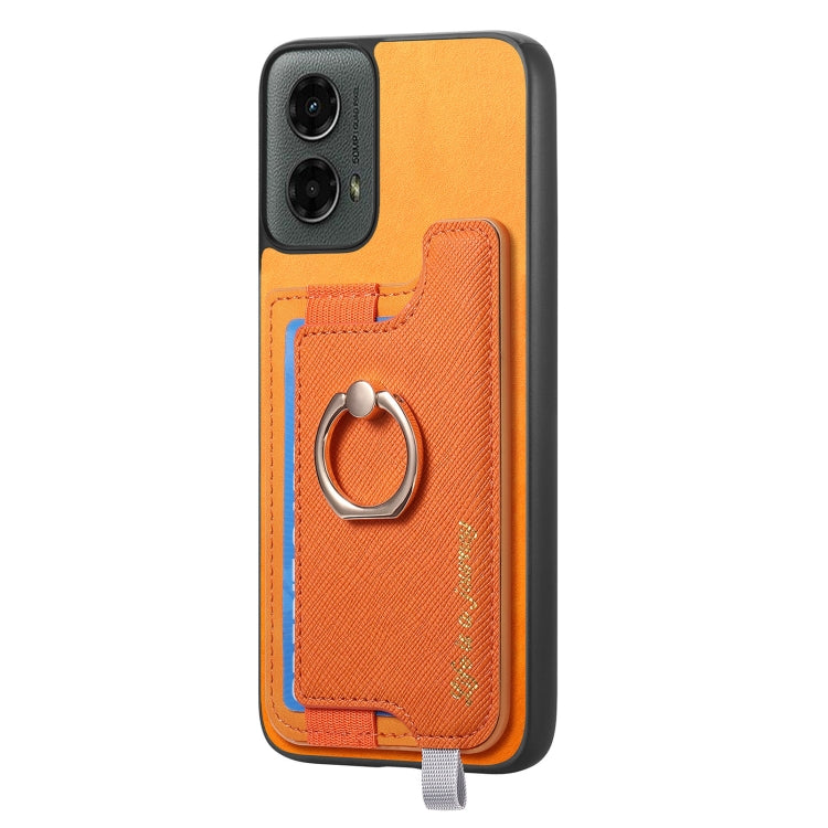 For Motorola Moto G 5G 2024 Retro Magsafe Cross Leather Ring Holder Card Bag Phone Case(Yellow)