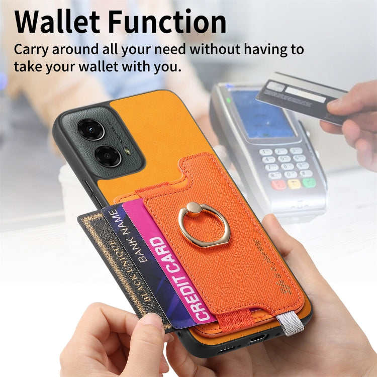 For Motorola Moto G 5G 2024 Retro Magsafe Cross Leather Ring Holder Card Bag Phone Case(Yellow) - Motorola Cases by PMC Jewellery | Online Shopping South Africa | PMC Jewellery | Buy Now Pay Later Mobicred