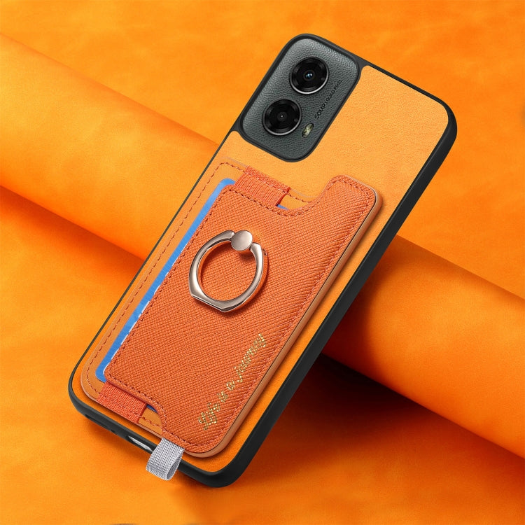 For Motorola Moto G 5G 2024 Retro Magsafe Cross Leather Ring Holder Card Bag Phone Case(Yellow)