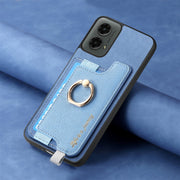 For Motorola Moto G 5G 2024 Retro Magsafe Cross Leather Ring Holder Card Bag Phone Case(Blue)