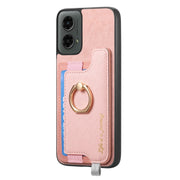 For Motorola Moto G 5G 2024 Retro Magsafe Cross Leather Ring Holder Card Bag Phone Case(Pink)