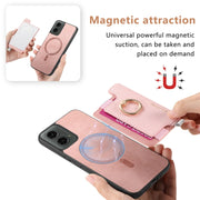 For Motorola Moto G 5G 2024 Retro Magsafe Cross Leather Ring Holder Card Bag Phone Case(Pink)