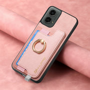 For Motorola Moto G 5G 2024 Retro Magsafe Cross Leather Ring Holder Card Bag Phone Case(Pink)
