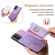 For Motorola Moto G 5G 2024 Retro Magsafe Cross Leather Ring Holder Card Bag Phone Case(Purple)