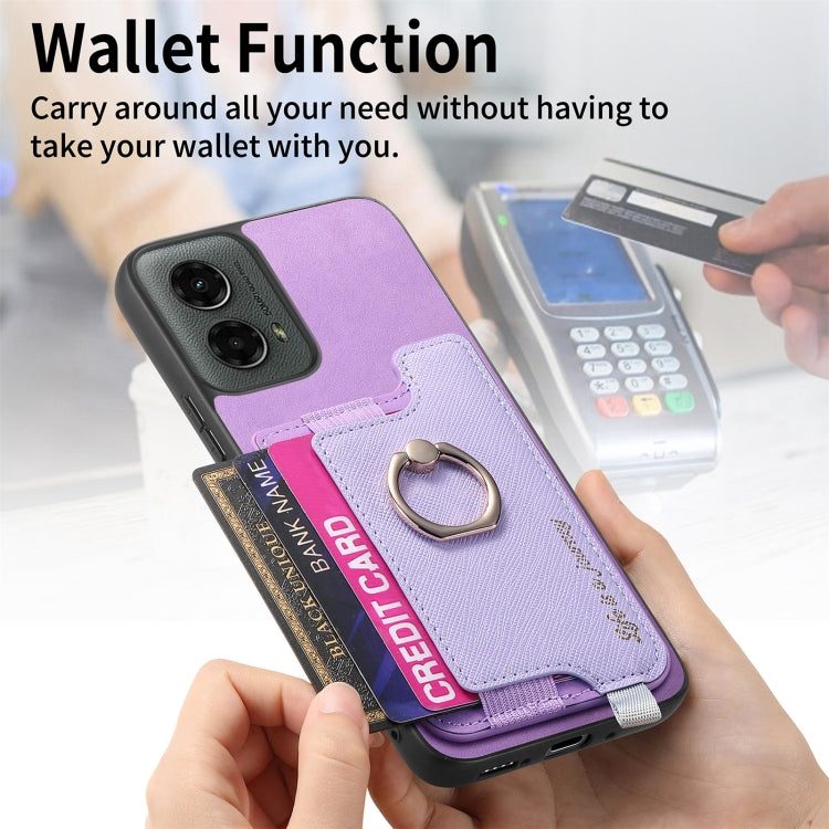 For Motorola Moto G 5G 2024 Retro Magsafe Cross Leather Ring Holder Card Bag Phone Case(Purple)