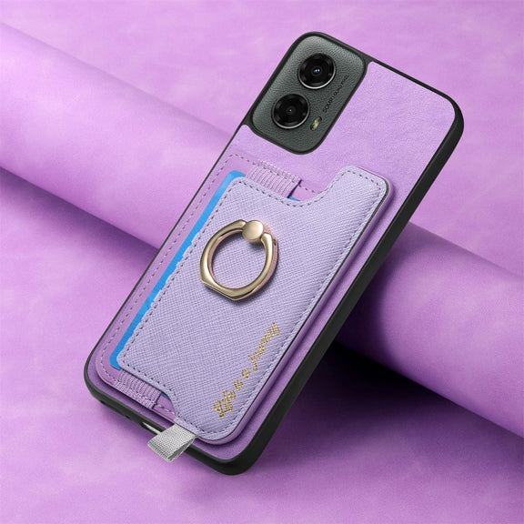 For Motorola Moto G 5G 2024 Retro Magsafe Cross Leather Ring Holder Card Bag Phone Case(Purple)